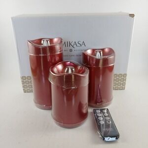 Mikasa‎ set of 3 Assorted Flameless Blow Out Candles with Remote Maroon